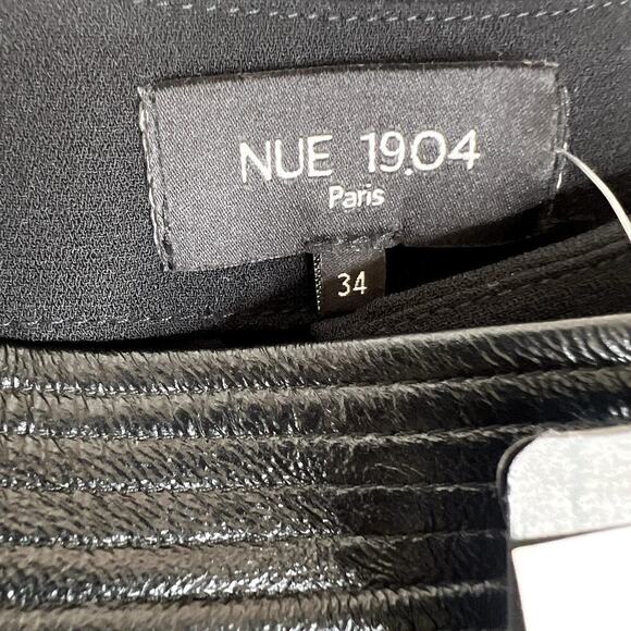 NUE 19.04 Black Crossover Slim Leg Pants Leather Waist Band Belted 34 XS Black - Picture 5 of 9